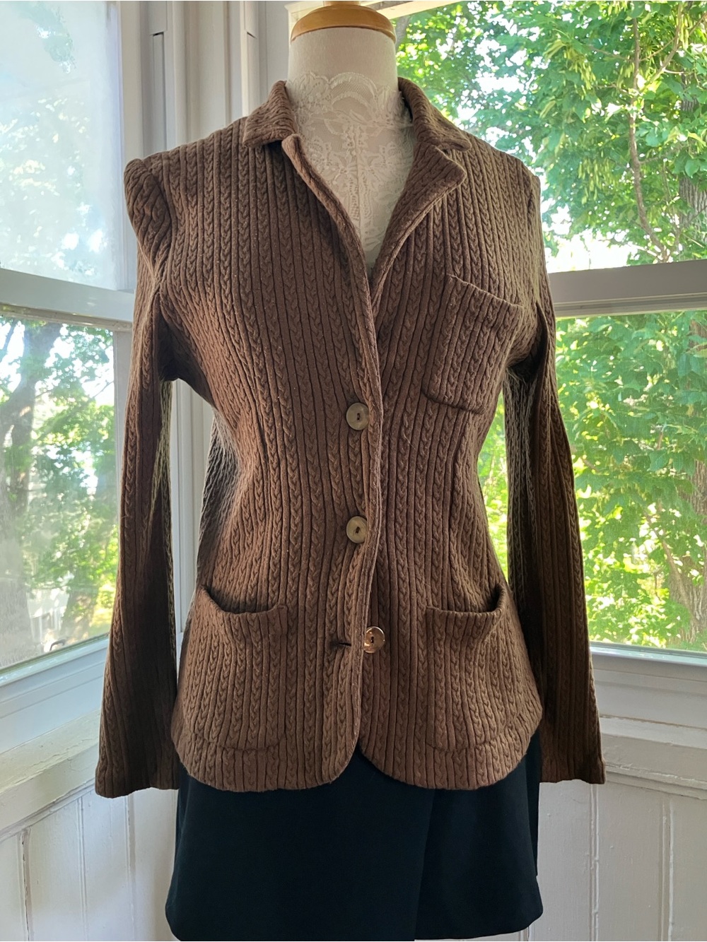 Vintage Y2K Cozy Brown Cable-Knit Blazer Jacket- Dark Academia vibes